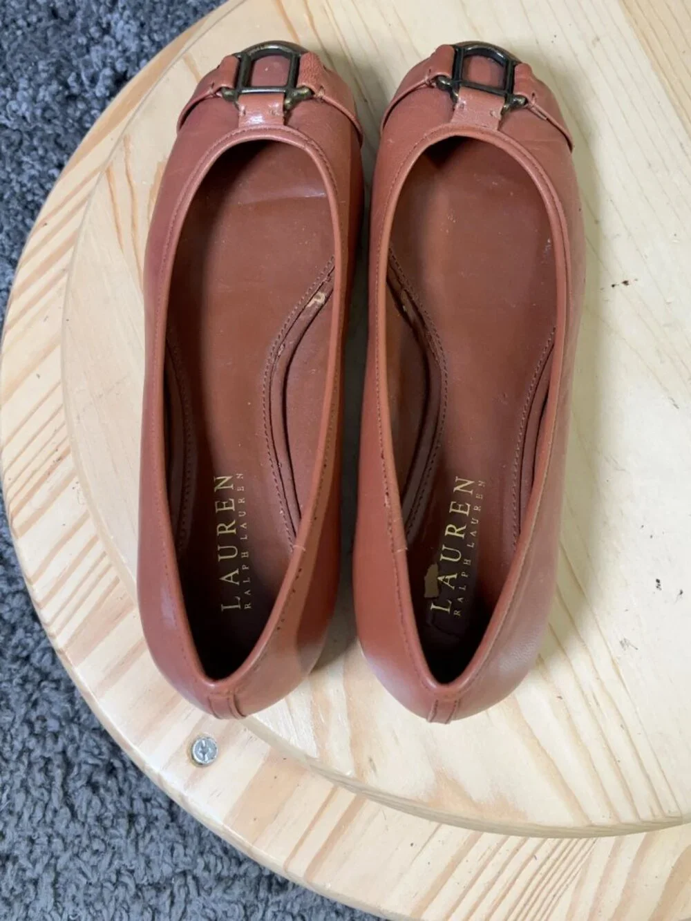Lauren Ralph Lauren Abigale Flats Womens Size 6.5 Brown Leather Shoes Buckle